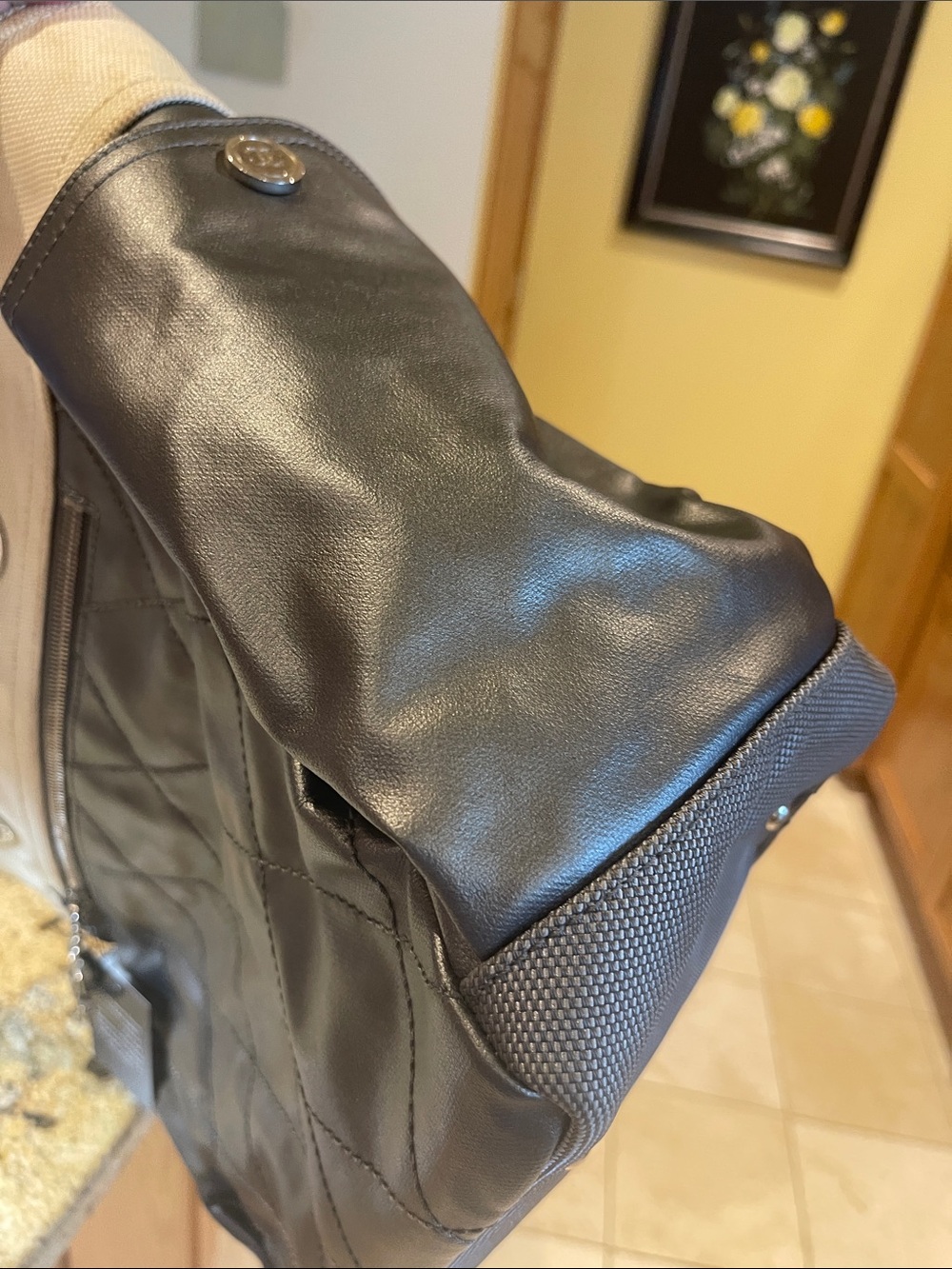 CHANEL Quilted Leather and Canvas Tote - dark gray and Cream - Picture 11 of 14